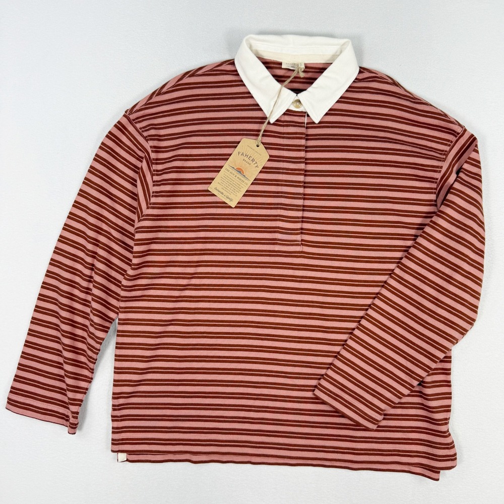 Faherty Hometown Rugby Shirt Size L Womens Dusty Rose NEW
